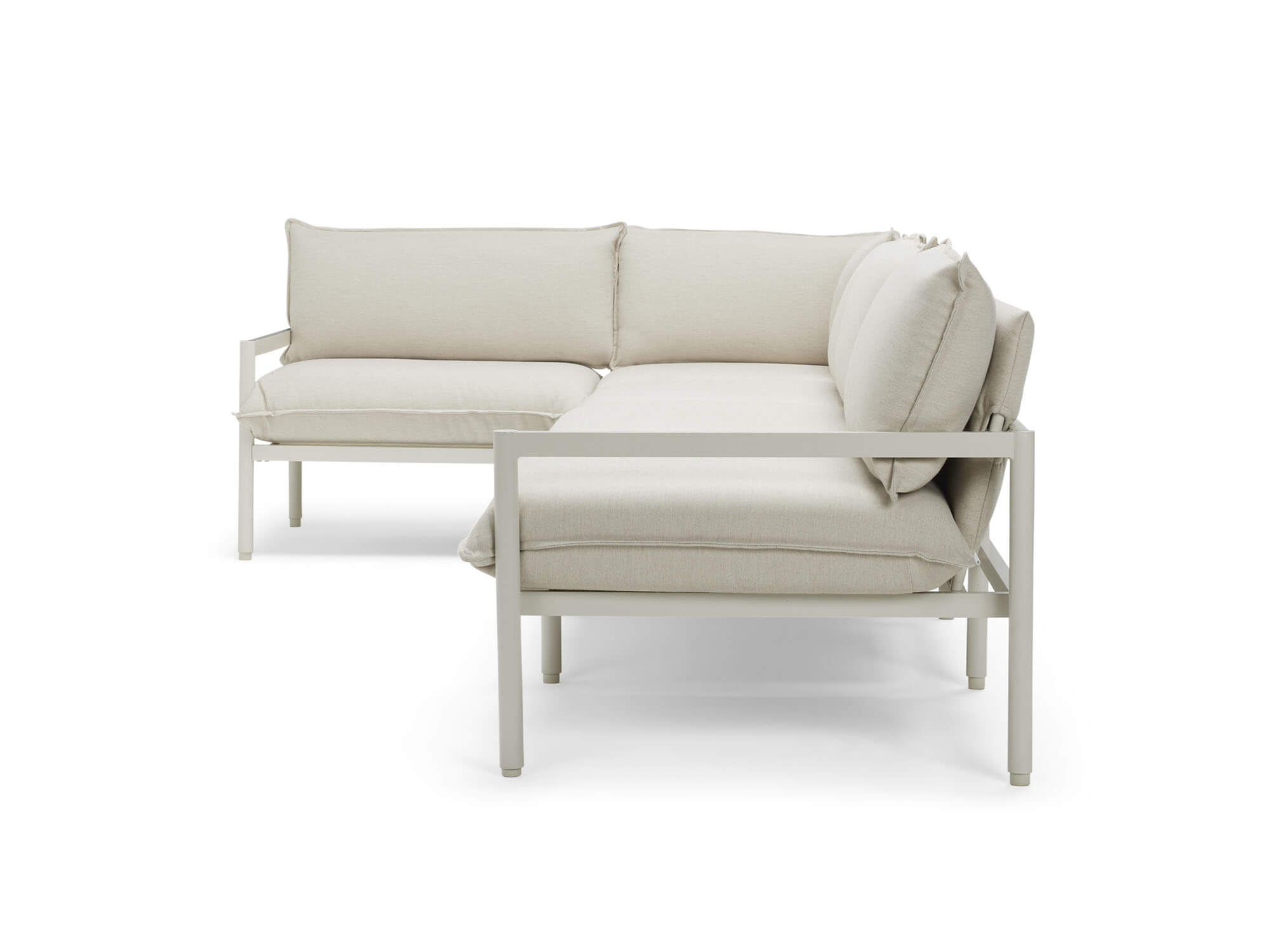 Side view of white 5-piece outdoor sectional sofa